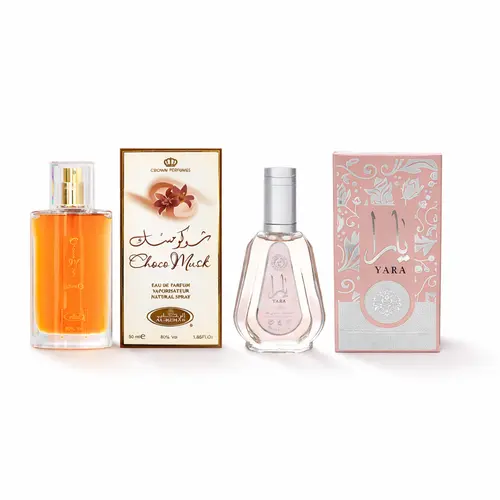 Al Rehab Choco Musk & Yara Arabian Perfume Gift Set, 2-Piece Unisex Long-Lasting Eau de Parfum (50ml) with Gourmand Chocolate & Sweet Vanilla Arabian Scent, Daily Fragrance, Women's Perfume, Beauty Products, GF Gift