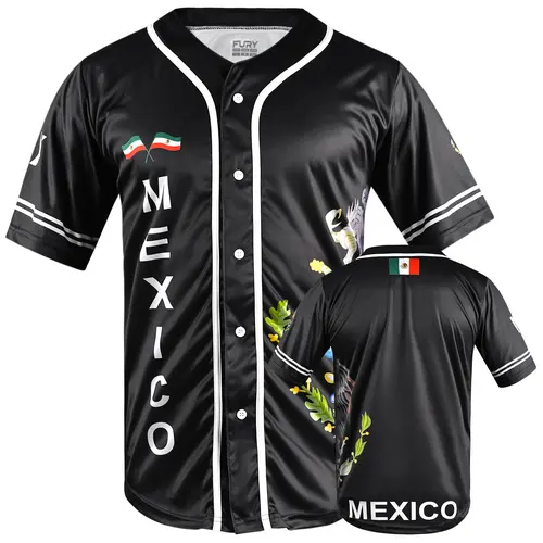 Fox & Fury Black Baseball Jersey Unisex Shirt Fit EL SALVADOR MEXICO HONDURAS GUATEMALA 503 Athletic Activewear Softball Jersey button down jersey 100% Polyester Comfort Fit