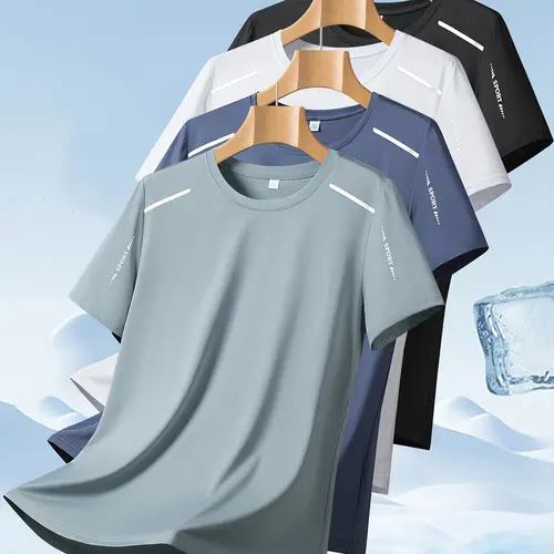 Men’s 4-Pack Quick-Dry Sports T-Shirts – Breathable Moisture-Wicking Crew Neck Short-Sleeve Tops, High-Stretch Cool & Comfortable Fast-Dry Fitness Shirts, Summer Casual Outdoor Breathable Tops