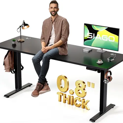 SIAGO Electric Standing Desk Adjustable - 63 x 24 Inch Sit Stand up Desk with Cable Management - 3 Memory Preset Adjustable Height Table