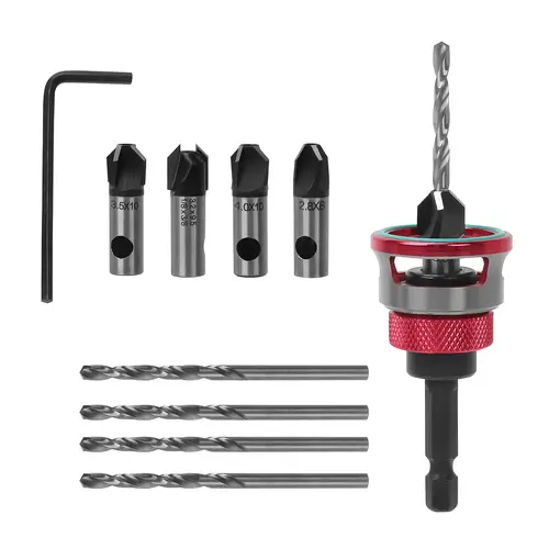 4PCS HSS 4-Blade Countersink Drill Bit Set - Adjustable Depth Stop, Anti-Scratch Rubber Ring, Hex Shank with Wrench, Compatible with Most Drill Drivers for Carpenters, Woodworking Projects