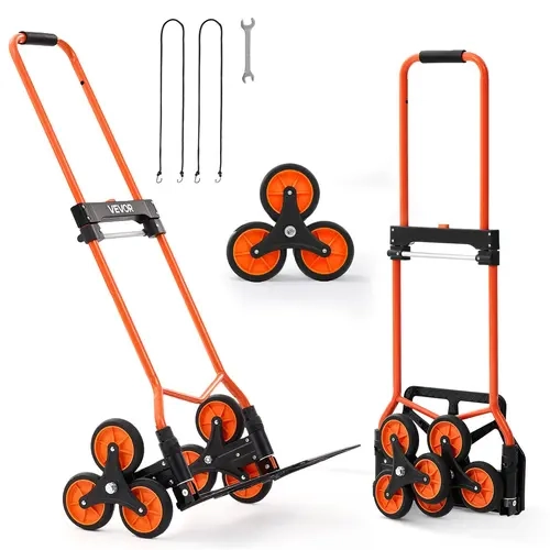 VEVOR Foldable Stair Climbing Cart - Portable Folding Trolley with Telescoping Handle, 6 Wheels, 2 Bungee Hold Cords, Grip & Cushion Roll, Folds to Trunk Size, Stair Climber Dolly for Home, Groceries#SohoChic