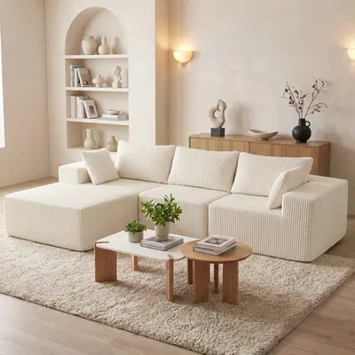108" Boneless Couch, Cloud Sectional Couch with L-Shape Chaise, Modular Sectional Sofa with Deep Seat, Fluffy Couch for Living Room Bedroom, No Assembly Required