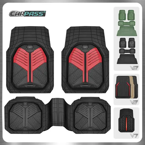 CAR PASS Heavy Duty Rubber Car Mats, Deep Dish Car Floor Mats with Cargo Liner All Weather, Trim to Fit for Sedans SUVs Trucks, Waterproof Anti-Slip Automotive Mats Protection