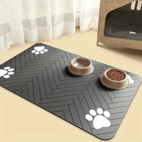 Quick-Drying Absorbent Pet Feeding Mat for Dogs and Cats, Non-Slip Rubber Bottom, Dark Polyester Surface for Indoor Use  Quick Dry Water Dispenser Mat for Dog and Cat Pet stuff