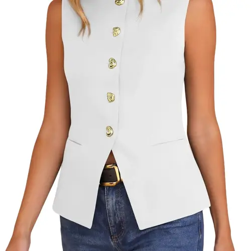BTFBM Blazers for Women Vest Tops Business Casual Outfits Button Down Sleeveless Pockets Office Work Clothes Spring 2026 #Clearance