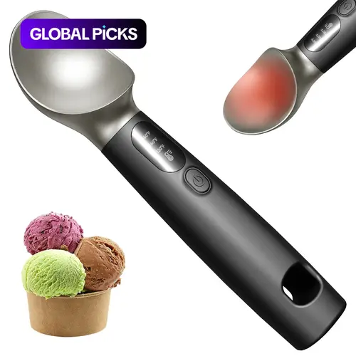 Heated Ice Cream Scoop with Adjustable Heater Levels, Rechargeable LED Display, Ideal for Hard Ice Cream, Kitchen Gadget, Kitchenware #GLOBAL PICKS