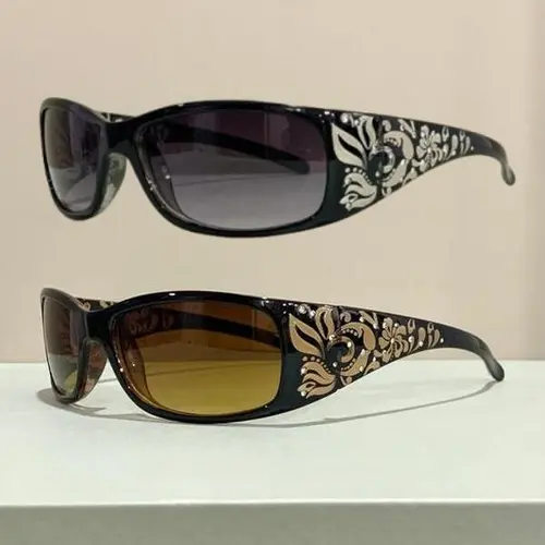 Women's 2-Pack Vintage Sports Sunglasses - Unisex Retro Rhinestone Eyewear with Tinted UV-Protection Lenses, Polycarbonate-Rubber Frames, Funky Accessories, Ideal for Retro Glam & Outdoor Wear, Great Value, Tinted Lenses, Pc