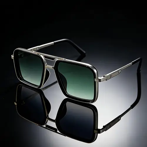 Classic Retro Square Metal Double-Bridge Oversized Sunglasses, Lightweight Vintage Trendy Sunglasses with Metal Frame and PC Lenses, Unisex Street Style Face-Slimming Stylish Glasses, Trendy Shades