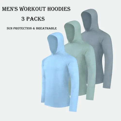 Male 3-Pack Quick Dry Fitted Long Sleeve Athletic Training Rash Guard Shirts - All Seasons UPF SPF Sun Protective, Lightweight Hiking Biking Tops for Outdoor Sports, Training Shirt