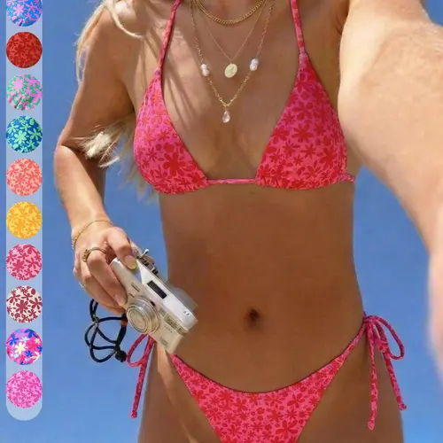 Sexy Floral Print Halter Tie Bikini 2-Piece Swimwear Set for Women Floral Print Bikinis Bikini Sets