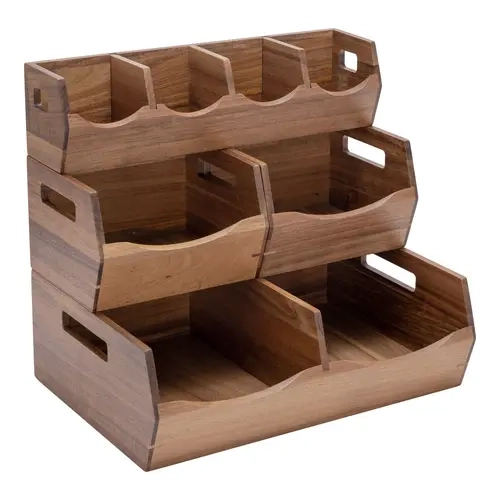 Seville Classics 4-Piece Acacia Stacking Bin Pantry Organizer