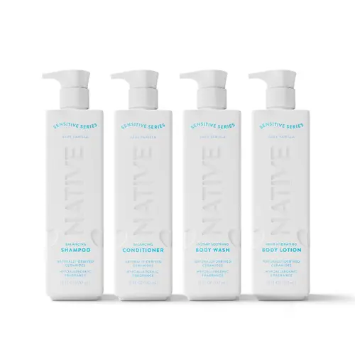 NATIVE Sensitive Series Personal Care Set – Body Wash, Lotion, Shampoo & Conditioner Soothing Coconut Cosmetic Gentle