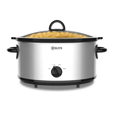 Kitchen Elite 7 Qt Slow Cooker, Stainless Steel Ceramic Crock Pot with Glass Lid