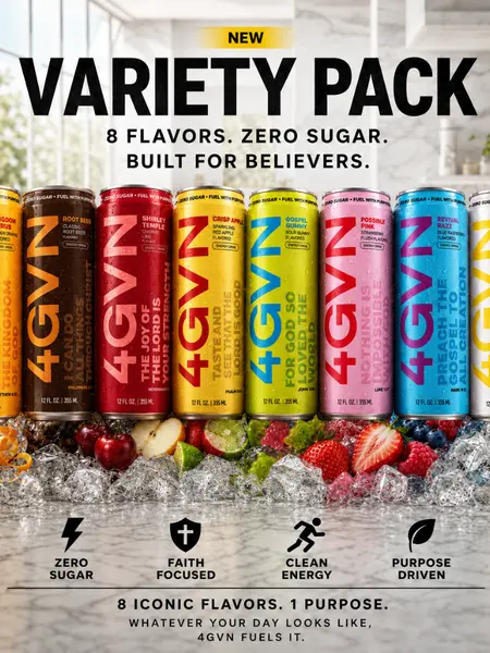 4GVN Christian Energy Drink  – 12 Cans, 200mg Natural Caffeine, Zero Sugar