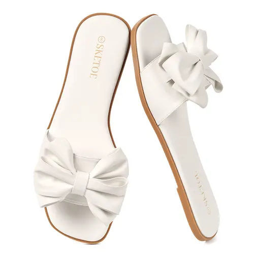 Women's Bowknot Design Slip on Flat Sandals Square Toe Flat Sandals for Beach Vacation  Breathable Sandals Daily Wear Cute Sandals Casual Footwear sandals for late-summer platform sandals sandals for women 2026 summer shoe clearance