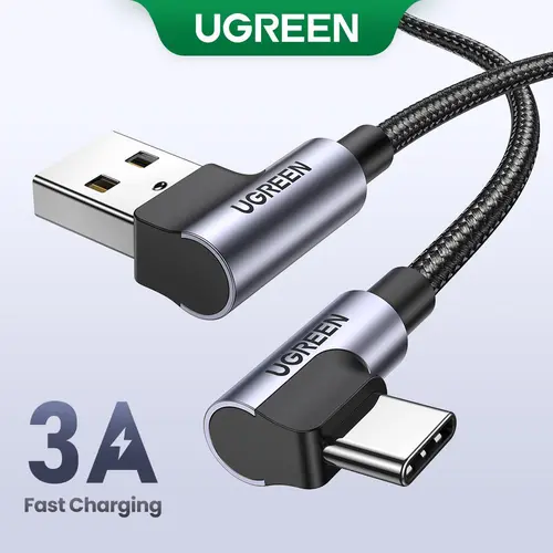 UGREEN 90° Right Angled USB to USB-C Electronic Charging Cable, Portable 18W Fast Charging for iPhone 17/16 Pro Max/Plus, Android Smartphone, Durable Sync Cord