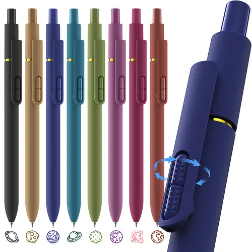 Hiacry 8-Pack Multicolor Gel Pens - 0.7mm Fine Point CS Twin-Ball Quick-Dry Fidget Pens with Rubber Grip & Fidget Clip, Smooth Write for Journaling & Drawing, Women's Aesthetic Vintage Office School Supplies
