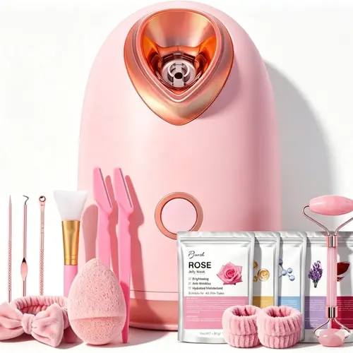 Pjordo Facial Steamer Spa Kit with 7 Skin Care Tools Nano Ionic Face Steamer for Deep Cleaning, Relaxing and Comfort