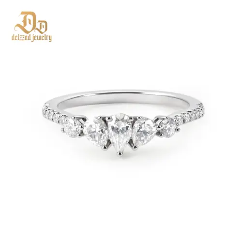 Delzzad 14K Gold-Plated 1.1ct Waltz of the Swans Ring Side Stone Engagement Ring Synthetic Moissanite Ring Jewelry Perfect Birthday Engagement Wedding Anniversary Christmas Valentine's Day Mother's Day Gift