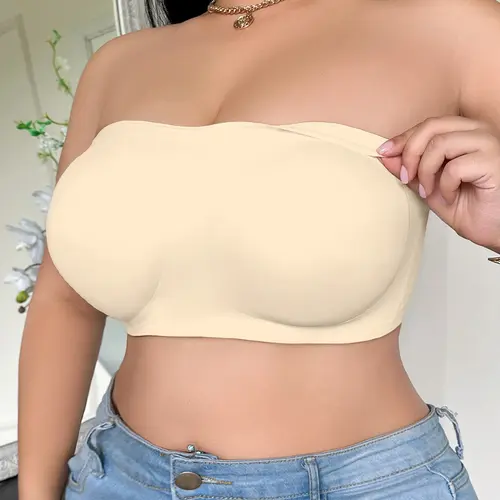 Women's Plus-Size Seamless Strapless Bra, Anti-Slip Push-Up Medium Support Lingerie with Back Closure, Comfortable for Everyday Wear