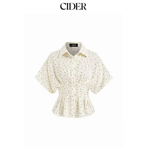 Cider Chiffon Polka Dot Ruched Cinched Waist Batwing Sleeve Blouse