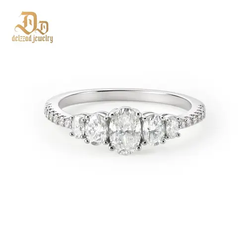 Delzzad 14K Gold-Plated 1.2ct The Heirloom Oval Ring Luxury Five-Stone Oval Cut Engagement Ring Wedding Band VVS Synthetic Moissanite Ring Jewelry Perfect Birthday Engagement Wedding Anniversary Christmas Valentine's Day Mother's Day Gift
