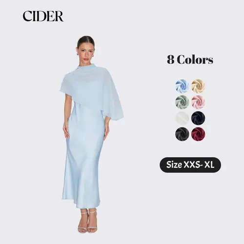 Cider Satin High Neck Cape Sleeve Maxi Dress SummerFinds