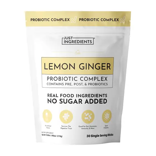 Just Ingredients 3‑in‑1 Probiotic Complex – 30 Single Serving Sticks - Prebiotics, Probiotics & Postbiotics – Gut, Immune & Digestive Support