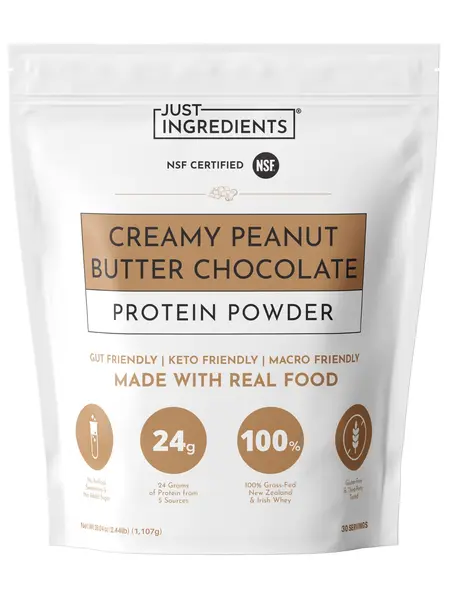 Just Ingredients Creamy Peanut Butter Chocolate Protein Powder – 30-ServingBlend with Grass-Fed Whey, Pea, Pumpkin Seed, Chia & Collagen – No Sugar Added – No Gums 24g Protein