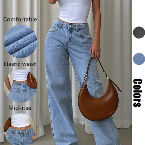 Women's Loose Fit High Waisted Denim Light Wash Comfy Jeans, Casual Basic Button Fly Pants, Bottom, Womenswear, Perfect for Daily Wear, Parties, and More