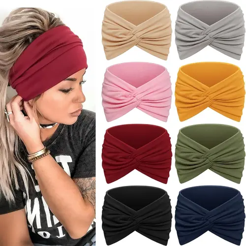 8PCS Solid Color Women's Headbands, Fashionable Retro Wide Headbands, Workout Headbands for Yoga, Running, and Sports, with Multiple Color Combinations