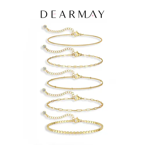 Dearmay Gold Bracelet for Women 14K Gold Plated Bracelet Stacks Stackable Bracelets Waterproof Chain Adjustable Cute Jewelry Set, Cute Accessories, Gold Jewelry, Fourteen Karat Gold-Plated Bracelets & Bangles
