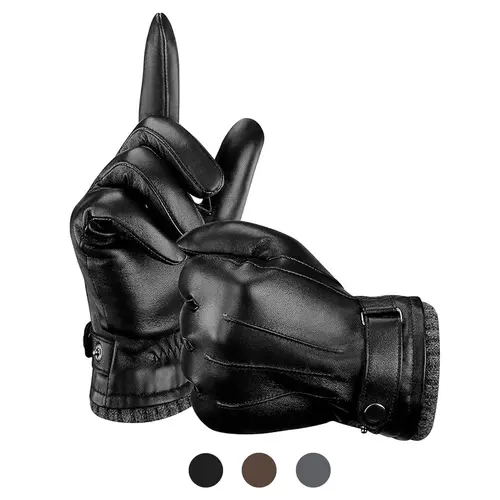 Aegend Men's Genuine Leather Sports Gloves - Full Hand Touchscreen, Cashmere Lining, Windproof, Supersoft, Thermal Warm Winter Outdoor Motorcycle Gloves for Adults, Husband Gift, Excellent Stitching (Lambskin Option)