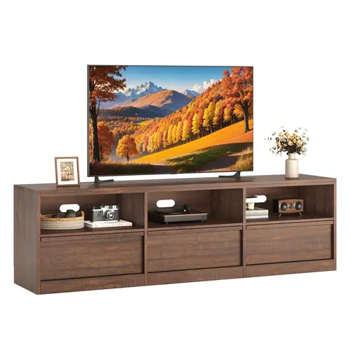 70in Mid-Century Modern TV Stand - Fits TVs Up to 85in, Vintage Furniture with Storage Drawer & Open Shelves, Heavy-Duty Media Console for Living Room & Bedroom, Aesthetic Home Decor