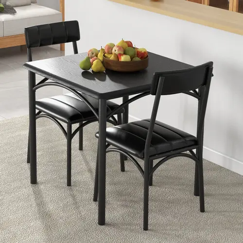 Industrial 3-Piece Dining Table Set - 2 PU Upholstered Chairs Dining Table, Easy Assembly Modern Multi-Piece Compact Space-Saving Kitchen Furniture for Small Spaces Breakfast Nook