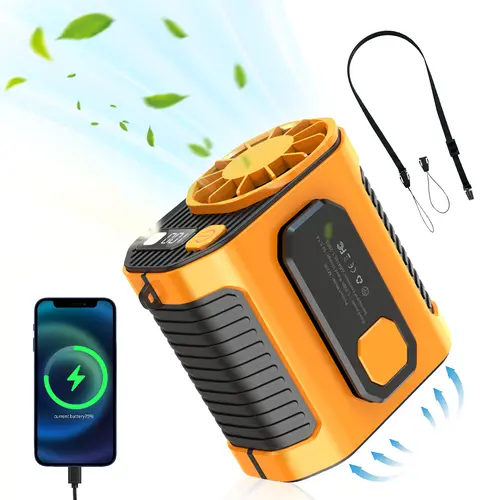 Portable Waist Fan, 5000mAh Rechargeable Wearable Shirt Fan with Light, 3 Speeds Belt Fans Personal Cooling Fans for Outdoor Jobsite Travel, Fishing
