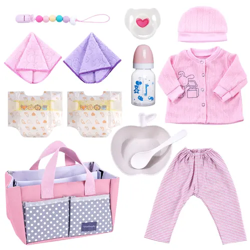 #sohochic 9 Pcs Reborn Baby Doll Clothes with Bassinet for 17-22 Inch Baby Dolls, Baby Doll Accessories and Doll Clothes Outfit fit, Babies Pretend Play Set (Not Doll) Suitable gifts for Valentine's Day Children's Day & Christmas