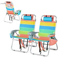 VINGLI Tall Folding Beach Camping Chairs 2 Pack - Lightweight Aluminum Frame Backpack Chairs for Adults with 5-Position Recline, Adjustable Back, Cooler Bag, Cup Holders, Towel Bar for Outdoor Sports, Tall Height