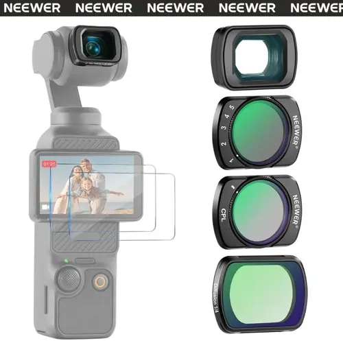 NEEWER FL-B09 Magnetic Mount Gimbal Filter Set - 0.75x Wide Angle, CPL Polarizer, Adjustable ND2-ND32, Black Diffusion 1/4, Gimbal Cal Ready for DJI Osmo Pocket 3-4, Content Creator Pocket Vlogging Camera Filters, Portable Accessory