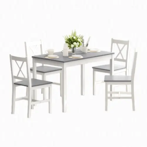 Nicole Selection Elegant 5-Piece 15mm Solid Wood Dining Table Set of 4 Chairs (5 Seats), Multi-Use Indoor Furniture for Dining, Working, Apartment Decor