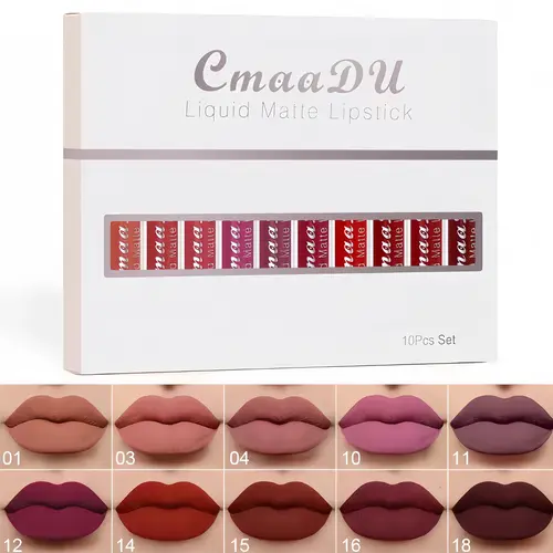 10pcs Matte Lipgloss Set Pack, Long-Lasting Waterproof Non-Stick Easy Glide Liquid Lipsticks, Transfer-Proof Brightening Beginner Friendly Beauty Products for All Skin Types