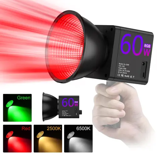 60W RGB Video Light, Portable 60W COB LED Continuous Output Photography Lighting, Photographic Lighting, Studio Video Lighting, Led Fill Lights, Camera Studio Light, Photoshoot Light