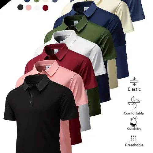 Men’s Summer Short-Sleeve Polo Shirt, Pack of 8 — Ice Silk Seamless Smooth Finish, Available in Multiple Colors; Casual Sports Top for Men, Perfect for Business, Work, Dates, and Home Wear; Travel Essential, Casual Style, Business Casual, Travel Clothing,