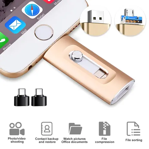 256GB 3-in-1 Aluminum Flash Drive with 80m/s Speed, App for Easy File Management, USB Type-C Thumb Drive for iOS Devices, Android, and Computers,back to school,back to school haul