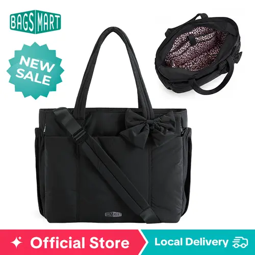 【NEW IN】BAGSMART Cute Puffer Tote Bag, Multiple Floral Print Exterior & Interior Styles, 14L/20L Lightweight Multifunctional Portable Bag & Laptop Shoulder Handbag for Work, Travel, School & Mom Use tiktokshopsummersale