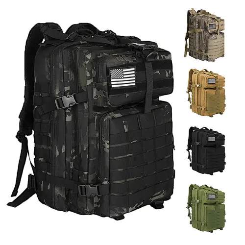 Wolt 45L Tactical Backpack - Military Waterproof Army-Style Durable Outdoor Hiking Bag for Adults, Polyester, Adjustable Strap, Cooling Feature, Smooth Zippers Make Packing Simple, Laptop Sleeve, MOLLE System, Heavy-Duty EDC Work/Camping Gear