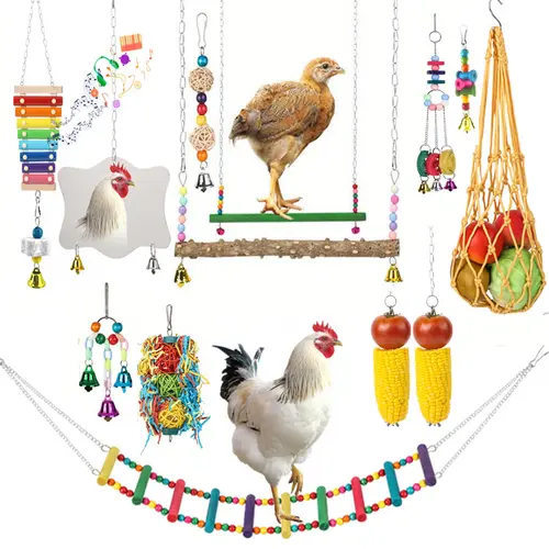 SmartWell Chicken Toys Coop Accessories Xylophone Shatterproof Mirror Swings