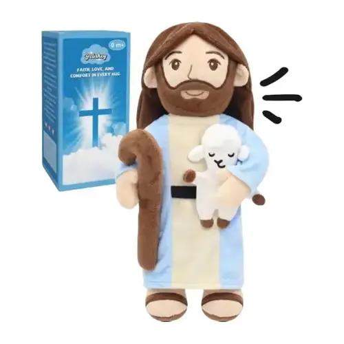 Yelakey Good Shepherd Jesus Plush Talking Doll - 15'' Soft Jesus Holding Lamb Plush Toy Speaks 1 Story, 5 Bible Verses and 2 Children’s Songs Christian Plush Toy Gift for Kids, Easter & Sunday School tiktokshopbacktoschool