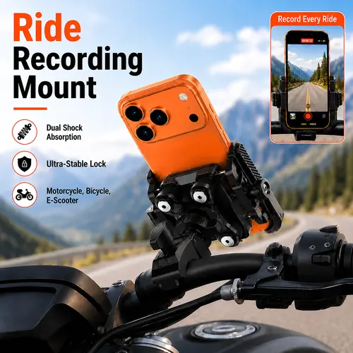 Lamicall Metal Motorcycle Smartphone & Camera Mount Accessory - Dual Anti-Vibration Shock Absorber, Full Coverage Protection, 360° Secure Holder, Easy Installation, Handheld Stand for iPhone 17 Pro/16/15/14/13, 4.7-6.7in Devices